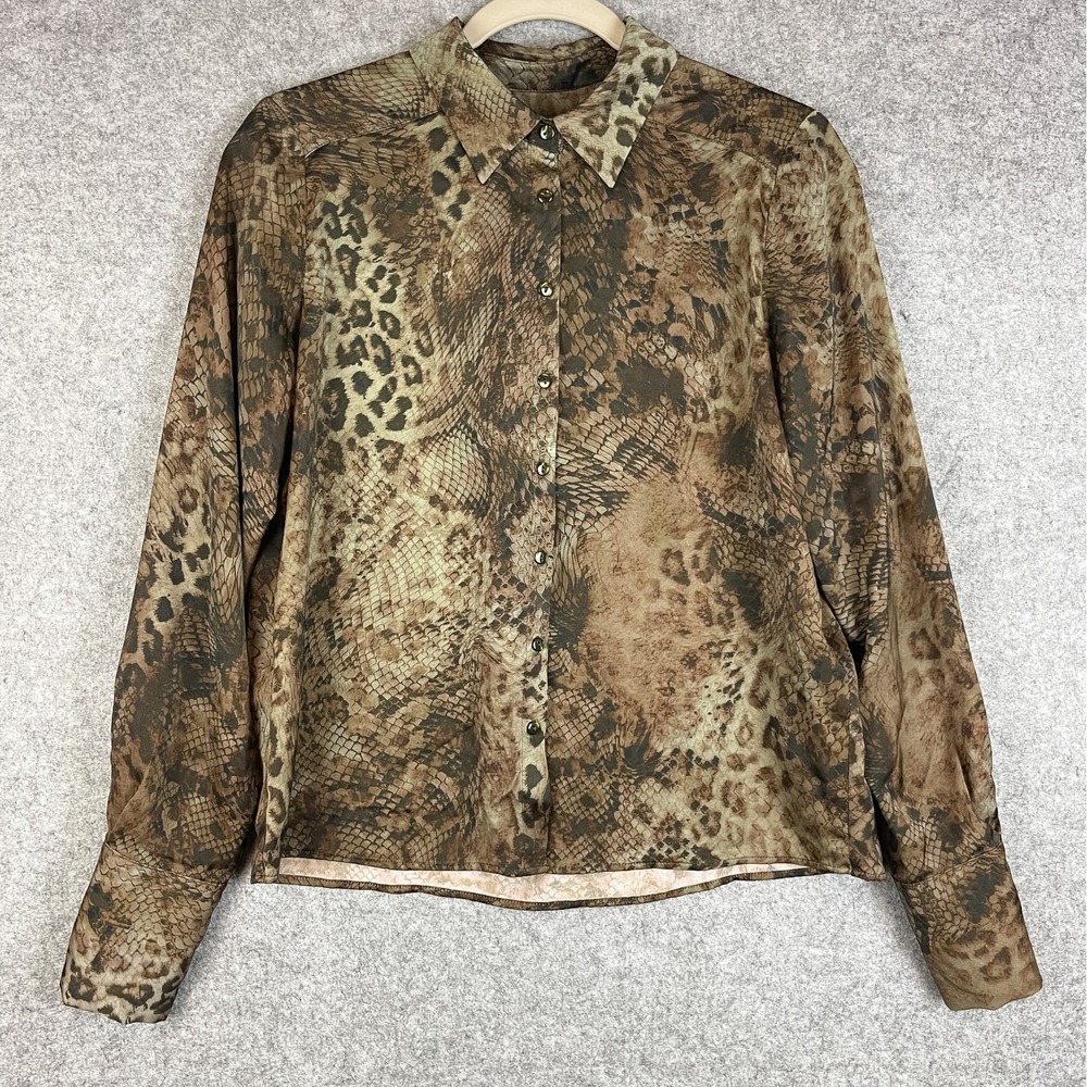Ba&sh Cornelia Shirt Womens 2 Brown Snake Print Button Up Long Sleeve